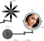 Rocollos 9" Wall Mounted Lighted Makeup Mirror, Large Double Sided 1X/10X Magnifying Mirror, 3 Color LED Vanity Mirror, Touch Dimmable 360° Swivel Light Up for Bathroom