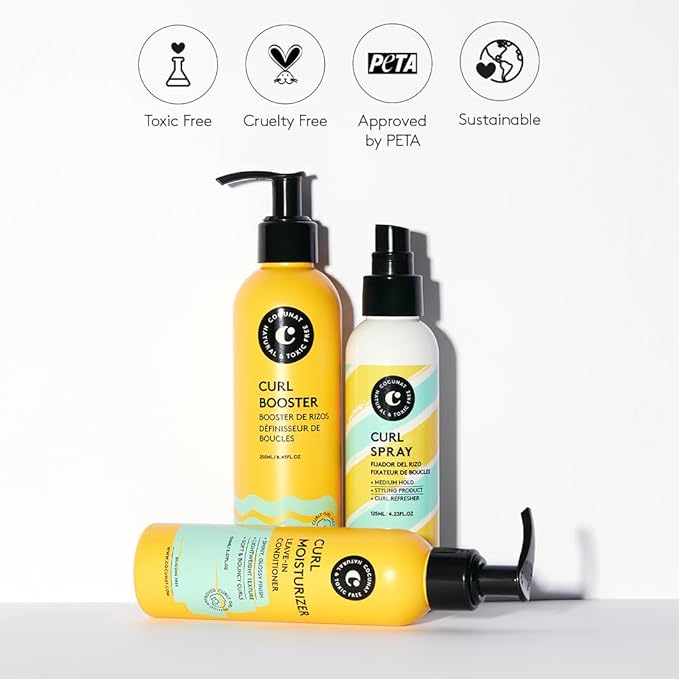 COCUNAT - Curly Method - Curl Booster + Moisturizer Leave In + Boost Spray - Defining Gel - Fixer - Anti Frizz - Curl Activator - 250ml + 150ml + 125ml