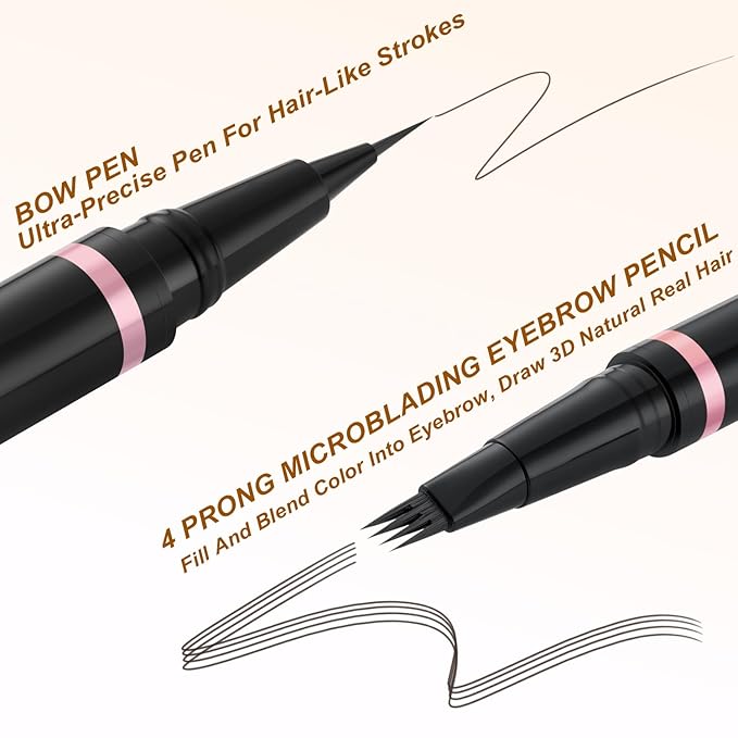 LAVONE Eyebrow Pencil Makeup Kit, with Waterproof 2-IN-1 Microblading Eyebrow Pen, Eyebrow Pomade, Eyeliner and Dual-ended Eyebrow Brush, Brow Pencil Kit for Natural Eyebrows - Black Brown
