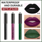 evpct 3Pcs Dark Black Grape Plum purple Emerald Green Matte Liquid Lipstick Lip Stain Sets for Women Matte+Lipstick Long Lasting 24 hr Hours Magic Lipstick 24 Hours original Waterproof 18#