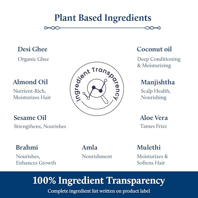 Blue Nectar Ayurvedic Baby Hair Oil with Organic Ghee, Almond Oil, Coconut Oil & Olive Oil for Hair and Scalp(18 Herbs, 3.38 Fl Oz)