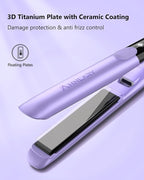 Hair Straightener 1 Inch Flat Iron and Curler 2 in 1 Titanium Ceramic Ionic Dual Voltage Straightener with Heat-Resistant Silicone, for Less Frizz, Shinier & Smoother