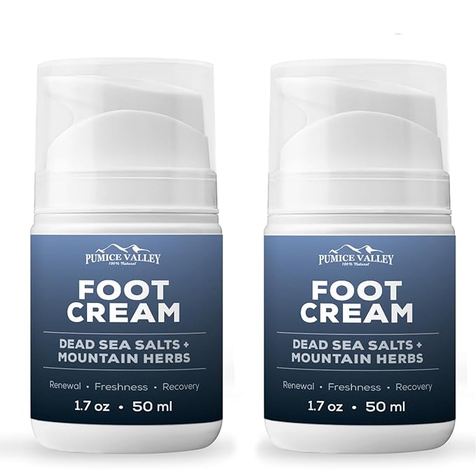 Pumice Valley 2 Pack Foot Cream for Dry Cracked Feet and Heels - Natural Moisturizer, Corn, Calluses Treatment - Skin, Body Lotion, Dead Sea Salts, Shilajit, Mountain Herbs 1.7 Oz