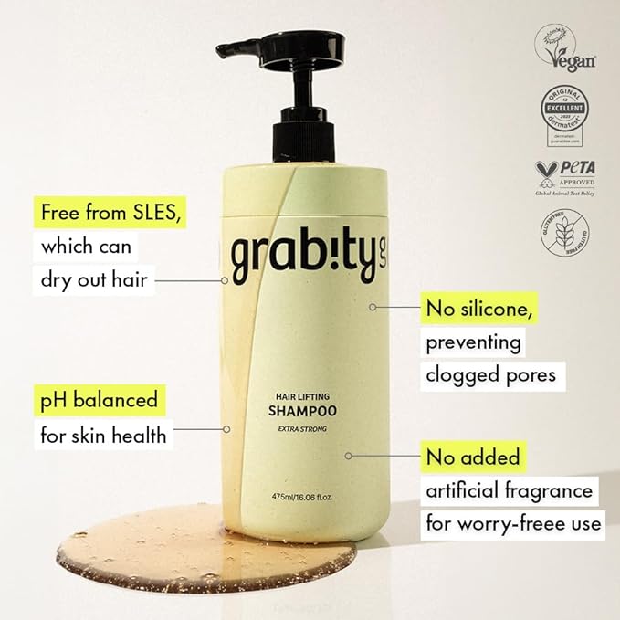 grabity g0.0 Hair Lifting Shampoo Extra Strong – Strengthening and Thickening Shampoo for Thinning Hair with Biotin and Salicylic Acid, Vegan and Sulfate-Free, 16.06 fl.oz.