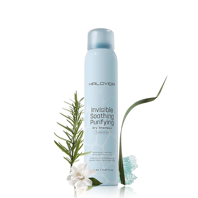 HALOVIDA Dry Shampoo for Women, Dry Shampoo Spray for All Hair Leaves No White Residue, Absorb Oils, Volumizing & Refresh Hair for 72 Hours, 5.07 Fl Oz (Coastal Air)