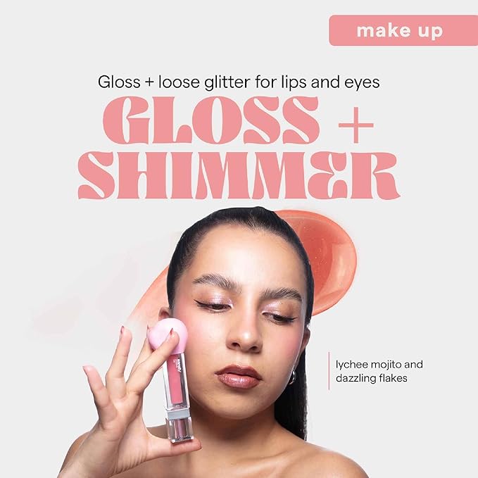 SARELLY, Lip Gloss + Shimmer, Lychee Mojito & Dazzling Flakes, Makeup, Vegan Lip Shine, Sarelly Creative Lab