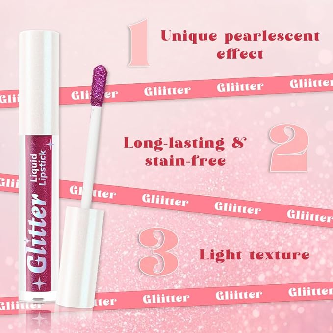 AMY'S DIARY Glitter Liquid Lipstick, Violet Purple Shimmer Shimmer Metallic Lip Gloss, Long-Lasting Waterproof Lip Color, High Shine Sparkle Makeup,Lip makeup for woman (Electric Violet 7#)