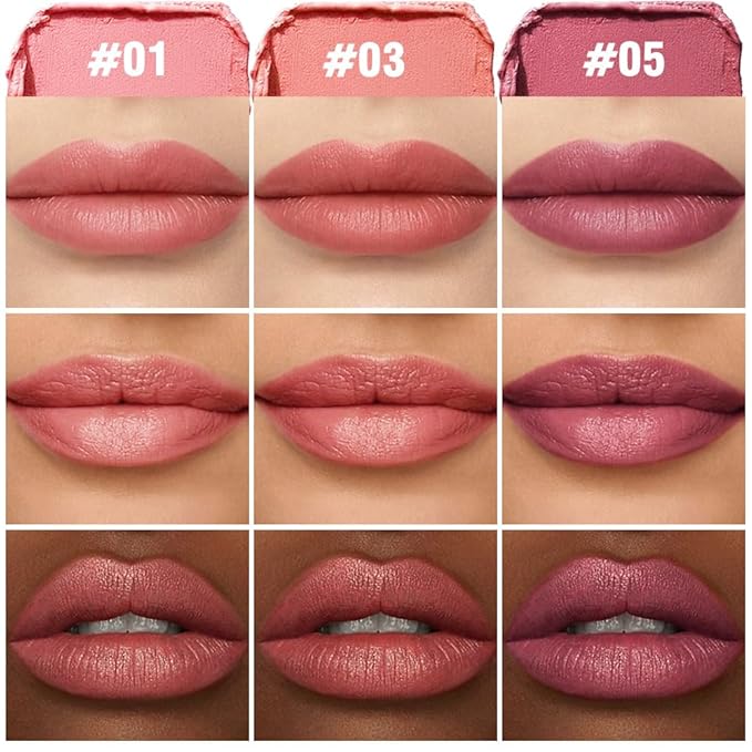 3Pcs Matte Lipstick Crayon Set for Women, 24 Hour Lipstick Lip Liner Pencil, Neutral Lip Stick Lipliner Long Lasting Waterproof Smudge Proof, Vegan & Cruelty-Free, 01+03+05
