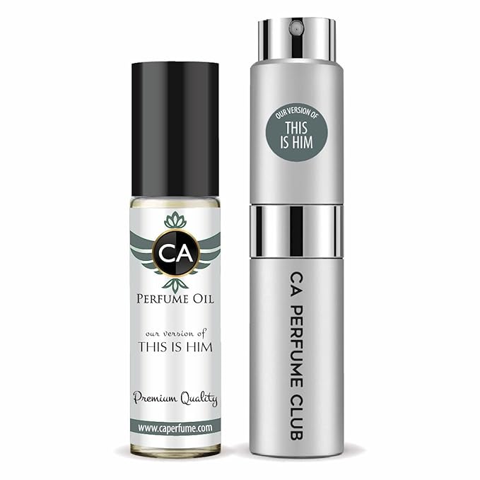 CA Perfume Duo Impression of This Is Him For Men Perfume Layering Set Mens Cologne Long Lasting Travel Size EDP + Body Oil Roll-On Bottle 0.27 Fl Oz+0.33 Fl Oz