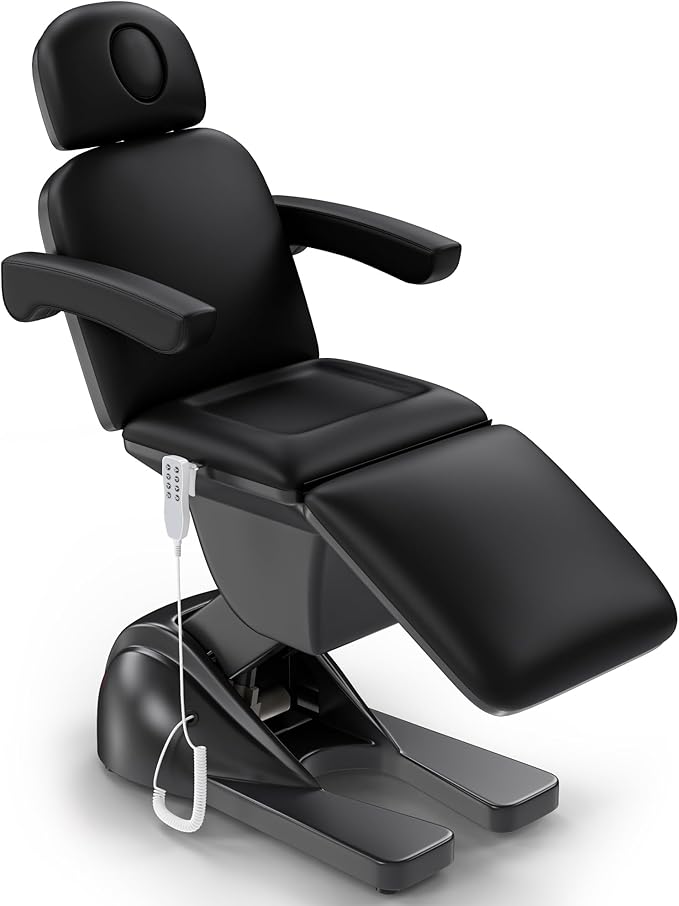 3 Motor Electric Esthetician Bed, Fully Electric Facial Chair with Adjustable Height, Backrest and Footrest, Spa Chair with Armrest & Heavy Duty Base, PU Leather for Spa, Tattoo, Eyelash and So On