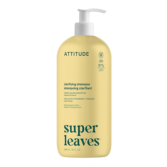 ATTITUDE Clarifying Hair Shampoo, EWG Verified, Restores Shine, Naturally Derived Ingredients, Vegan, Plant Based, Lemon Leaves and White Tea, 32 Fl Oz