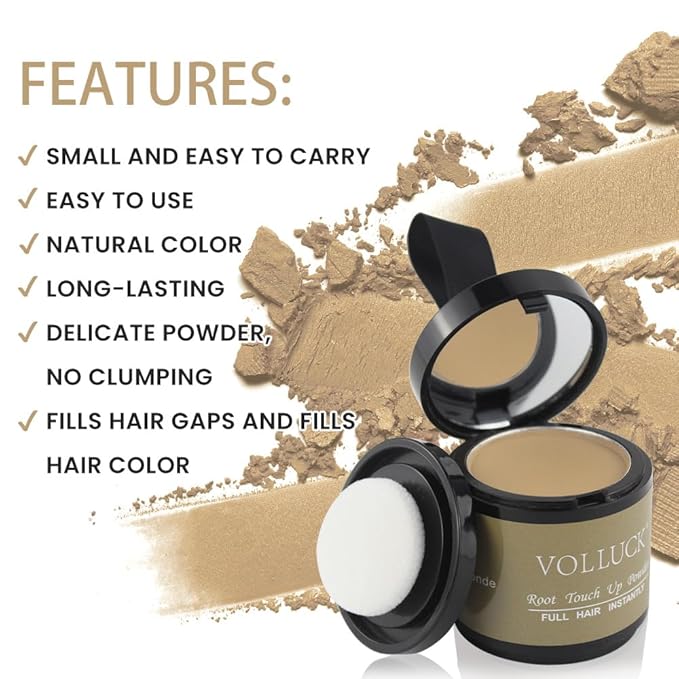 VOLLUCK Root Touch up Powder, Instant Hairline Powder for Thinning Areas and Gray Hair Coverage, Natural and Non-greasy Root Cover up for Women and Men (Blonde, 0.35 Ounce)