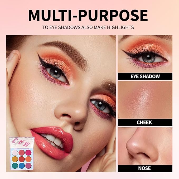 Matte Eyeshadow Palette,Pigmented Rainbow Eye Shadow Kit with Red Yellow Blue Pink Green Shades, Smooth Blendable Long-Lasting Colorful Makeup Palette for Creative Looks, Stage, Festival & Daily Wear