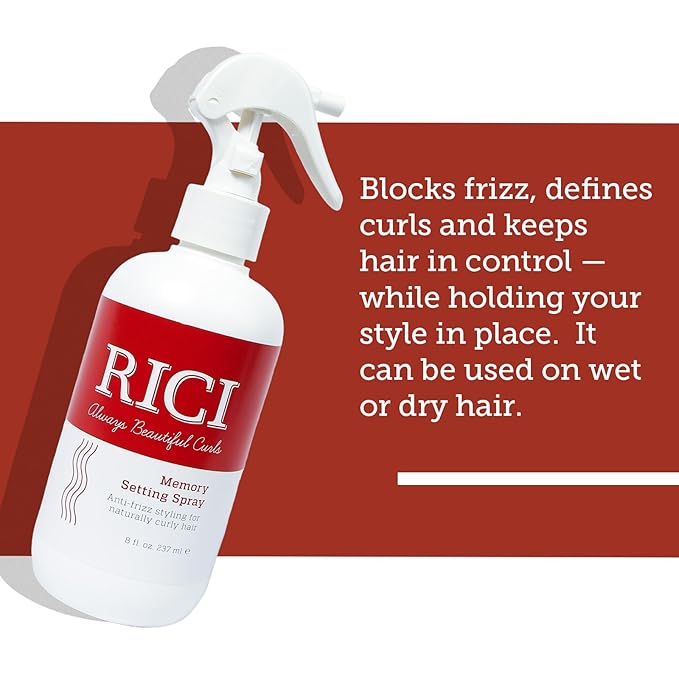 RICI Memory Setting Spray for Curly Hair | 8 Ounce | Naturally Formulated to Prevent Frizz for All Types of Curly Hair | Patented Formula Made in the USA