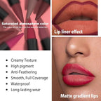 Nude Pink Gradient Matte Lipstick Crayon Lip Liner pencil,Crayon Form and Cone Tip 2-in-1 Lip Liner and Lipstick Lip Combo Set Achieve Flawless Contour Gradual Ombre Effect lip Pencil for Old Women