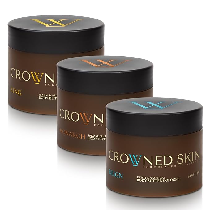Crowned Skin King, Reign, and Monarch Body Butter Cologne Bundle | New Moisturizing Formula | Skin Care Set with Warm, Nautical, & Spicy Scents | Natural Shea & Mango Butters | All-Day Fragrance