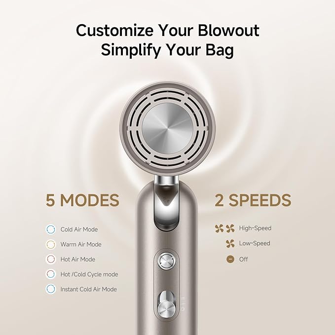 Dreame Pocket Pro Hair Dryer, Dual Voltage Travel Blow Dryer with Diffuser, 1300W Professional HighSpeed Ionic Hair Blower, Fast Drying, Low Noise, Lightweight, No Heat Damage, Global Travel 120V/240V