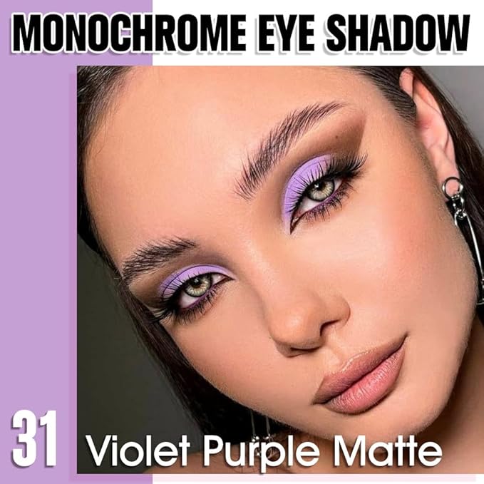 Violet Purple Matte Single Eyeshadow, Lightweight Blendable Mini Eye Shadow for Older Women, Monochrome Eyeshadow Palette Makeup Pigmented Waterproof, Vegan & Cruelty-Free, 31