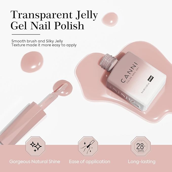 CANNI 6 Colors 9 Ml Sheer Jelly Pink Gel Nail Polish Set- Neutral Transparent Pink Colors Gel Polish Kit, Soak Off LED Nail Gel Manicure Kit DIY at Home Salon Gifts