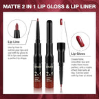 1Pcs 2 in 1 0xblood Red Matte Lip Liner and Liquid Lipstick Stain Makeup Set for women, Red Long Lasting Smudge Proof Lip Tint Matte Finish Lip Gloss for All-Day Color Hold Easy to Use 30#