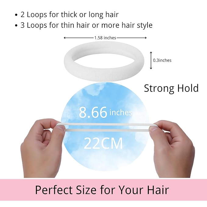 LuSeren 120 Pcs No Damage Hair Ties for Thick Hair, Large Soft Seamless Nylon Hair Elastics for Women, Ponytail Holders Accessories –White