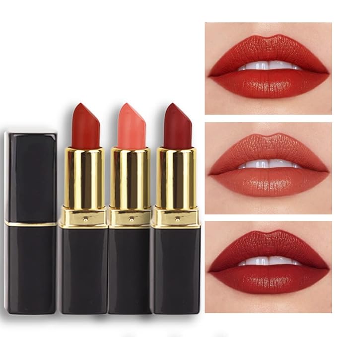 evpct 3Pcs Dark Light Bright Red Matte Lipstick Pack Sets for Women,Ruby Red Silky Velvet Lipstick Matte Long Lasting Smudge Proof Lipstick Lip Stain Makeup Sets Kit matte lipstick 24 hours original 2