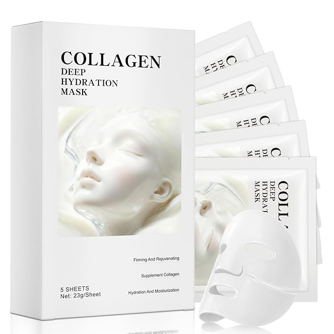 Collagen Face Mask Skin Care, Overnight Deep Hydrating Face Masks With Collagen, Achieve Glass Skin, Lifting And Firming, Moisturizing, Niacinamide Sheet Mask, Suitable For All Skin Types(23gx5ea)