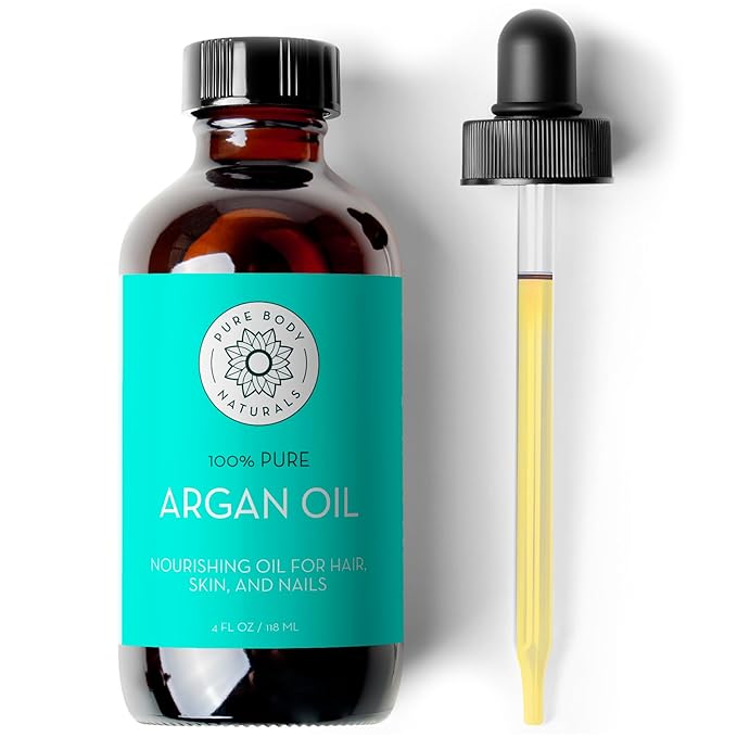 Pure Body Naturals Argan Oil for Skin and Face - 4 fl oz Cold Pressed, Light, Non-Greasy, Nourishing Pure Argan Oil for Hair - Aceite de Argan