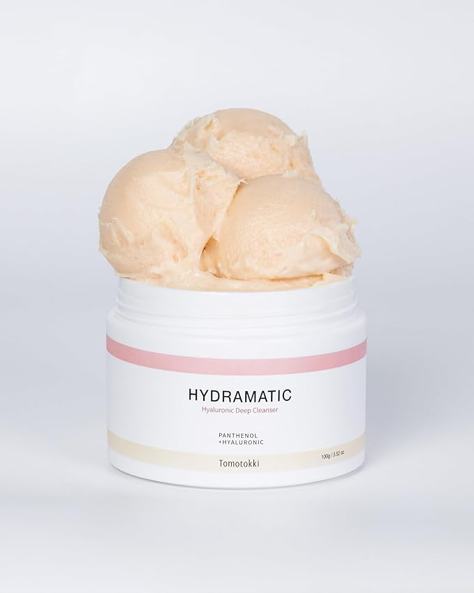 Hydramatic Hyaluronic Deep Ice Cream Cleanser Face Wash for Women 2-in-1 Scrub with Enzymes & Almond - Gentle Facial Cleanser Exfoliator for Sensitive Skin, Korean Skin Care Exfoliant