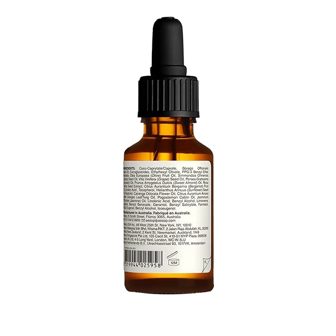 Aesop Shine Hair and Beard Oil | Moisture-Rich, Silicone-Free Oil for Full Beards and Hair | Softens Coarse Texture | No Greasy Buildup | Earthy Citrus Scent | 0.8 oz / 25 mL