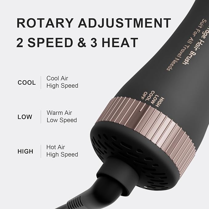 Dual Voltage Blow Dryer Brush Travel Hair Dryer Brush in One,2 inch Oval Shape Hot Air Brush,Travel Hair Tools/Volumizer/Straightener/Curler,European Blow Dry Brush with Universal Adapter