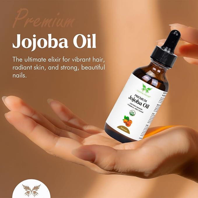 USDA Certified Organic Jojoba Oil (2 Oz) 100% Pure Natural, Chemical-Free, Hexane-Free, Hair Growth, Scalp Care, Skin Hydration, Nails Natural Beauty Enhancement, Anti-Aging