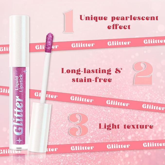 AMY'S DIARY Glitter Liquid Lipstick, Shimmer Metallic Lip Gloss, Long-Lasting Waterproof Lip Color, High Shine Sparkle Makeup,Lip makeup for woman (Lavender Gleam3#)