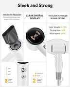 Hair Dryer,Travel Hair Dryer with Diffuser,110000 RPM High Speed Ionic Blow Dryer,Temperature Display,Low Noise&Lightweight Blow Dryer,Fast-Drying,No Heat Damage,Suitable for All Hairstyles(White)