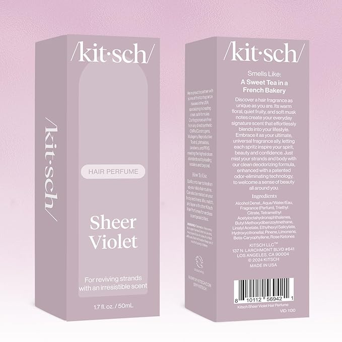 Kitsch Hair Perfume for Women - Sheer Violet | Clean, Deodorizing & Patented Odor-Eliminating Technology Hair Spray & Body Mist - Freshen Hair, Body & Pillows - Raspberry, Soft Musk Scent - 50mL