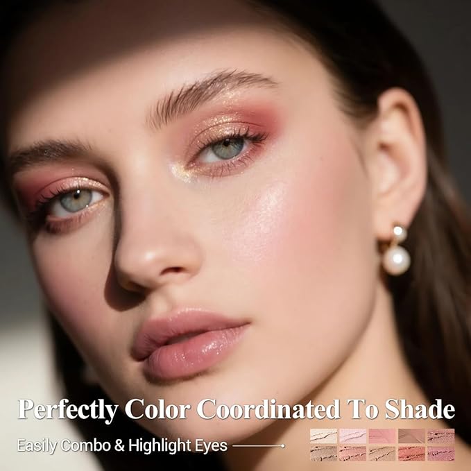 Orange Eyeshadow Stick Makeup Set 10PCS, Neutral Shimmer And Matte Cream Eye Shadow Palette, Metallic Bronze Smoky Eyeliner Brightener Crayon Kit, Ideal Gift for Women -Stellar Pink Quartz