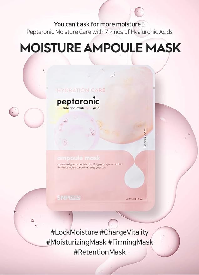 SNP Peptaronic Ampoule Sheet Mask | Peptide and Hyaluronic Acid Sheet Mask | Hydrating, Moisturizing, and Friming for Dry Skin Types | Korean Skin Care Facial Mask | 10 Sheets