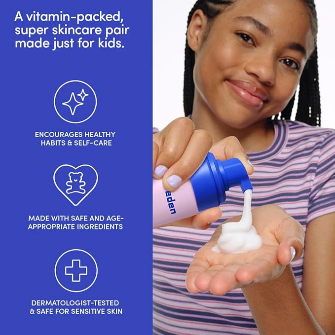 Evereden Kids Happy Face Duo (Melon Juice) - Multi-Vitamin Face Wash & Face Cream Set - Clean & Vegan Skin Care for Kids 3+ - Moisturizing, Nourishing, & Protective Skin Care Set