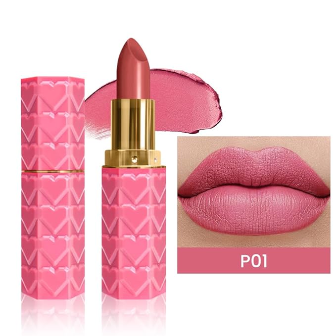 evpct 1Pcs Warm Pink Lipstick, Silky Velvet Matte Lipstick Pack Sets for Women, Long Lasting Smudge Proof Lipstick Lip Stain Makeup Kit matte lipstick 24 hours original P01