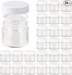 2oz Jars with Lids, Hoa Kinh 24 Pack Clear Glass Jars with Lids Empty Cosmetic Containers Round Airtight Glass Jar with Inner Liners and White Lid for Storing Lotions, Powders, and Ointments
