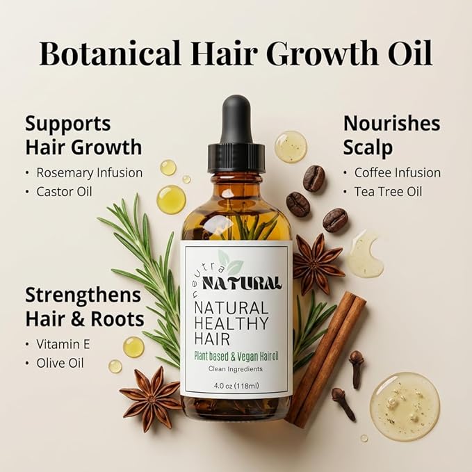 Hair Oil for Hair Growth – Botanical Rosemary Scalp in Glass Bottle with Castor Oil, Vitamin E, Coffee & Olive Oil – Natural Vegan Hair Growth Oil for Thinning Hair, Dry Scalp & Breakage