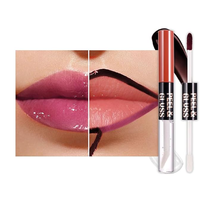 Berry Purple Lip Stain Peel off Lip Oil Dual Ended Combo Set, 2 in 1 Lips Liner Stain Oil Peel off Long Lasting Waterproof, High Pigmented Flawless Lips Tint Stick Not Faded Vegan & Cruelty-free 05#
