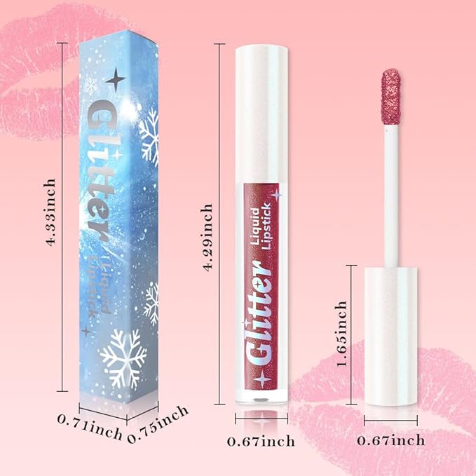 AMY'S DIARY Ruby Wine Glitter Liquid Lipstick, Shimmer Metallic Lip Gloss, Long-Lasting Waterproof Lip Color, High Shine Sparkle Makeup,Lip makeup for woman (8#)