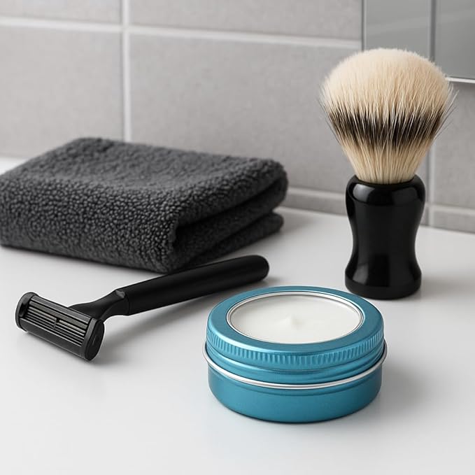 24 Pack 2 Ounce Screw Top Aluminum Tin Jar with Screw Clear Lid and Blank Labels, Refillable 60ml Metal Containers for Lip Balms, Candles, Salves, Spices, Crafts (Lake Blue)