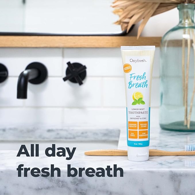Oxyfresh Maximum Fresh Breath Lemon Mint Toothpaste - Clean Teeth & Fresh Breath - Natural Essential Oils & Natural Xylitol to Help Fight Tartar - SLS & Fluoride Free - 5 oz