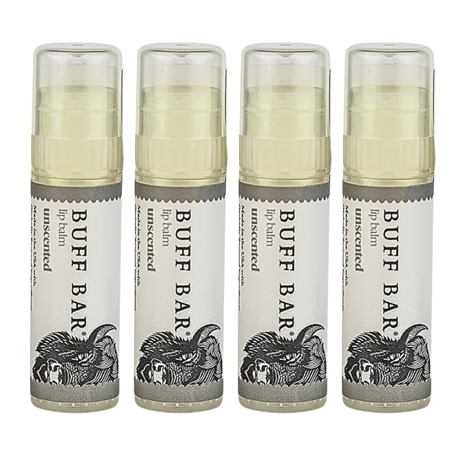 BUFF BAR Pure Bison Tallow Lip Balm, Unscented, (4 pack) - Pure & Honest, Moisturizing, Non-Habit Forming