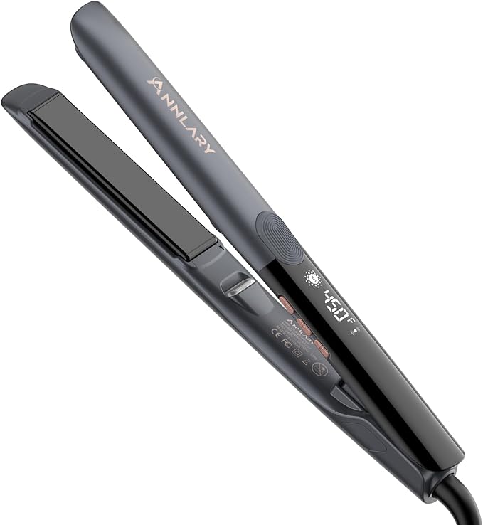 Hair Straightener 1 Inch Flat Iron and Curler 2 in 1 Titanium Ceramic Ionic Dual Voltage Straightener with Heat-Resistant Silicone, for Less Frizz, Shinier & Smoother