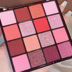 16 Colors Pink Matte Glitter Metallic Eye Shadow Palette, Korean Eyeshadow Palette Makeup, Pigmented Red Eyeshadow Kit for Halloween Parties, Joker Vampire Clown Makeup