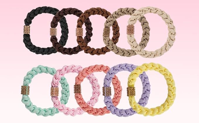 Braided Hair Ties with Crystal Accent, Hair Ties No Damage, 10PCS Ponytail Holders, Elastic Hair Tie for Women Girls's Hair