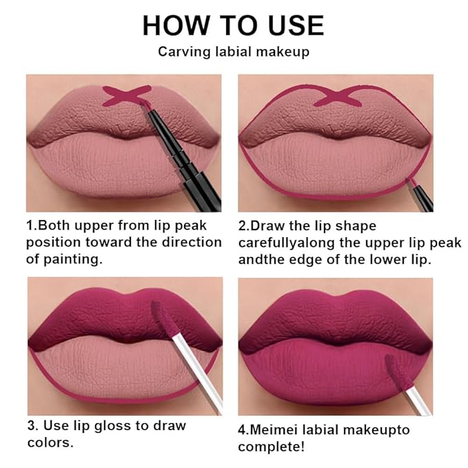 3Pcs 2 in 1 Rose Red Plum Warm Pink Deep Cranberry Lip Liner and Liquid Lipstick Stain Makeup Set for women, Long Lasting Smudge Proof Lip Tint Matte Finish Lip Gloss for All-Day Color Hold , Set14